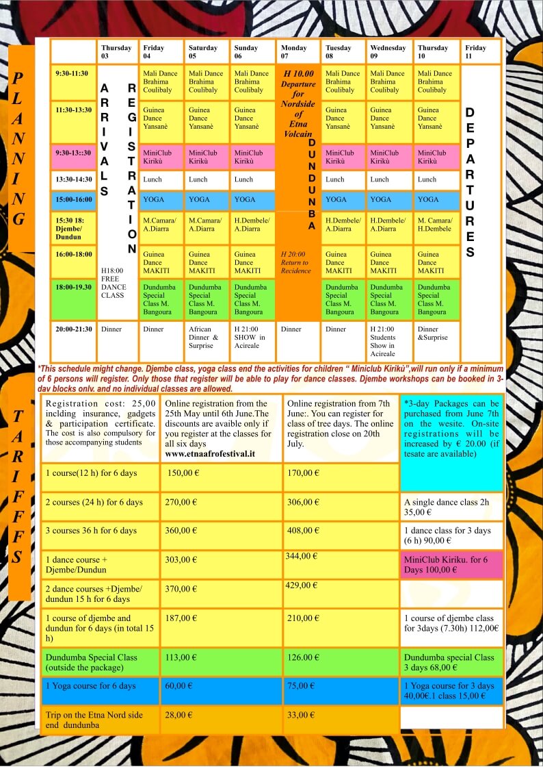 Etna Afro Festival Schedule 2023